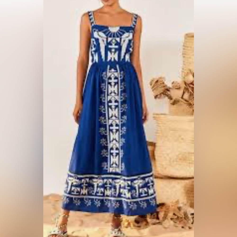 Farm Rio Square-Neck Embroidered Midi Dress size X-small - Picture 2 of 3